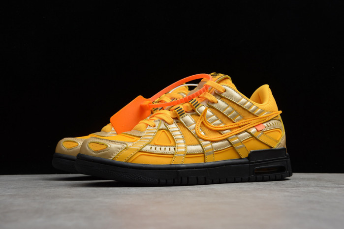 OW x Nike Air Rubber Dunk “University Gold” CU6015-700